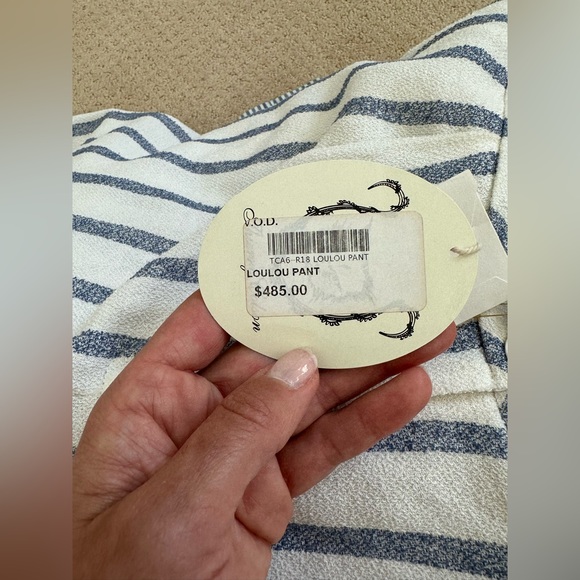 Thierry Colson Striped Wide Leg Biarritz Spugna Pants in Sailing Blue NWT - Picture 7 of 9